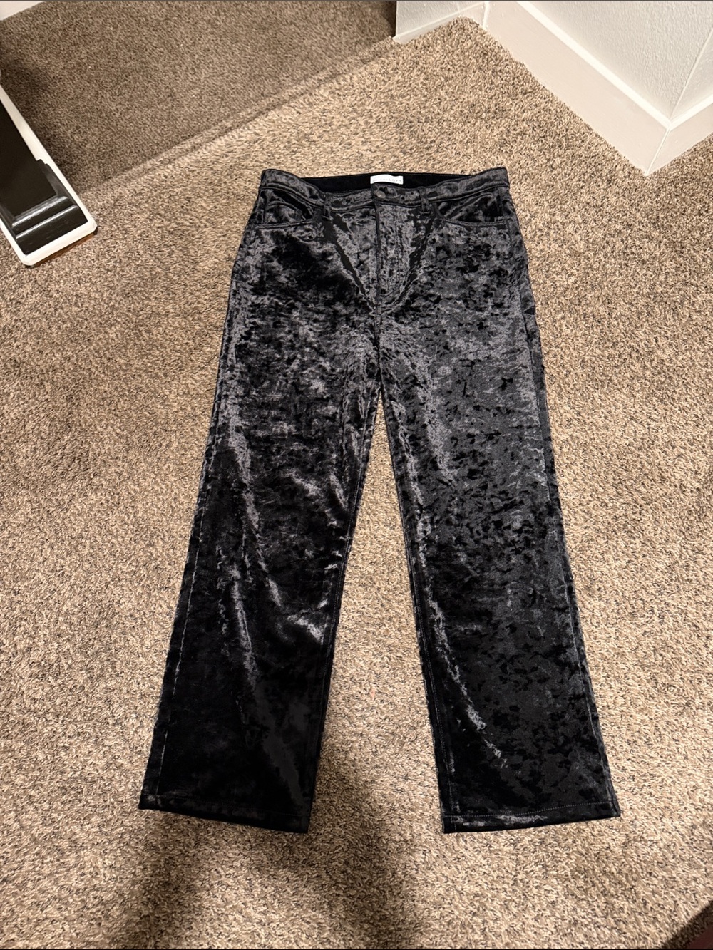 LOFT Black Crushed Velvet Trousers
